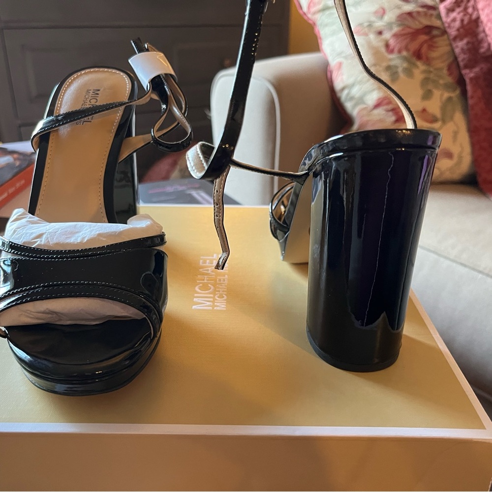 Patten leather black block heel with ankle wrap Michael Kors shoes